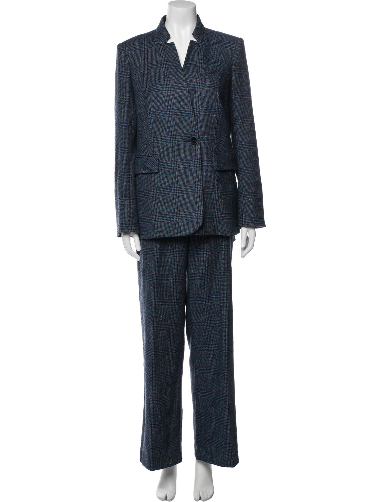 Veronica Beard Wool Plaid Print Pantsuit