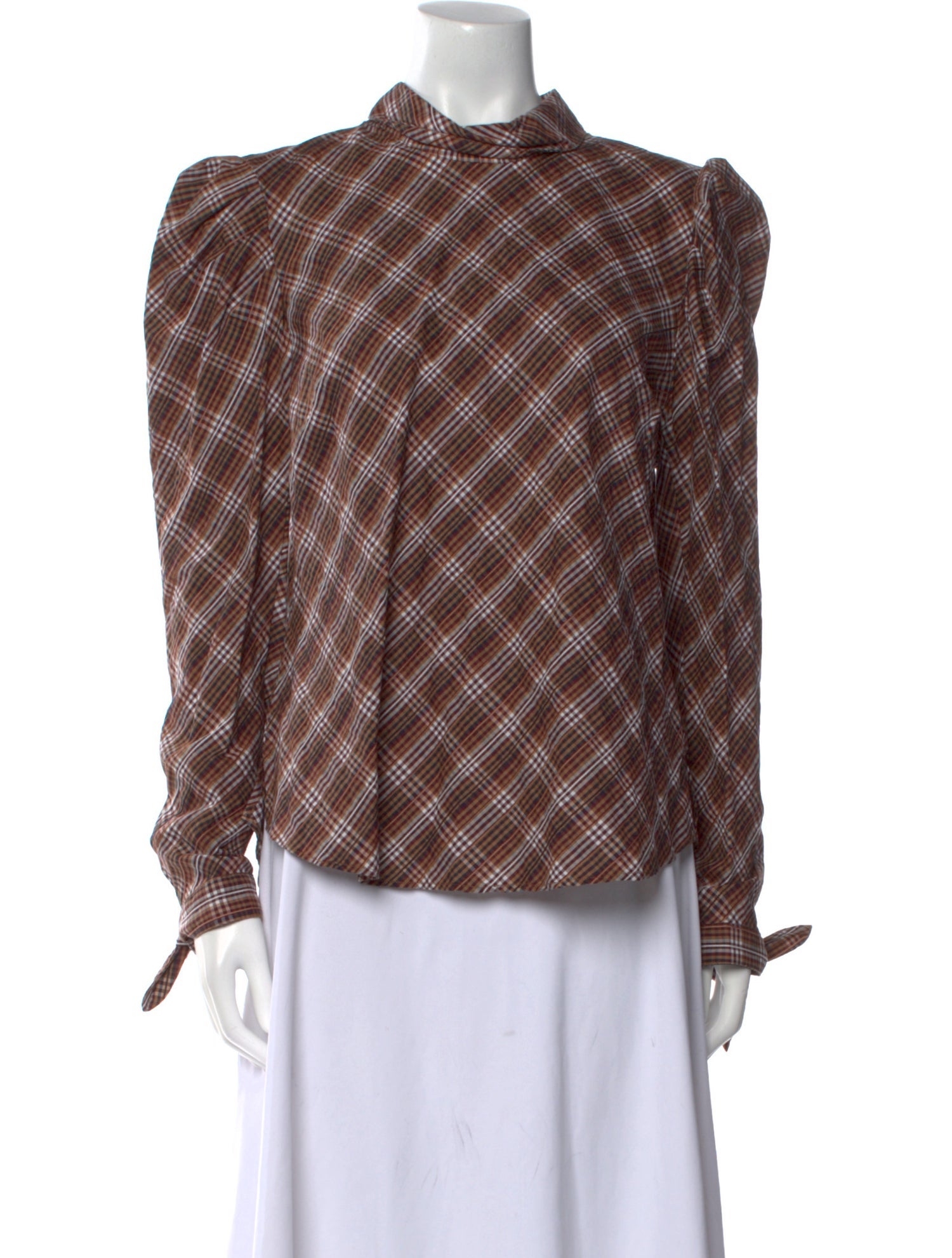 Veronica Beard Plaid Print Mock Neck Blouse