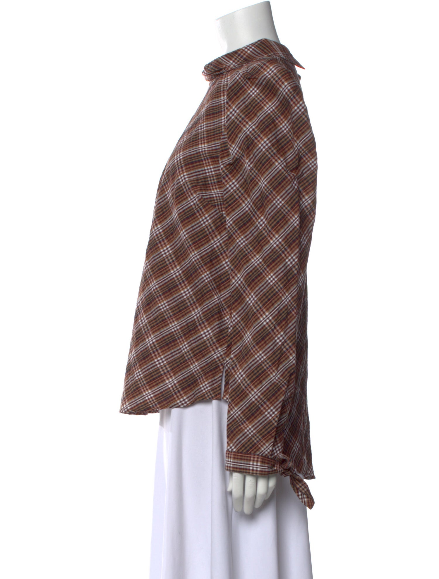 Veronica Beard Plaid Print Mock Neck Blouse