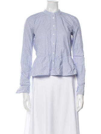 Veronica Beard Striped Mock Neck Button-Up Top