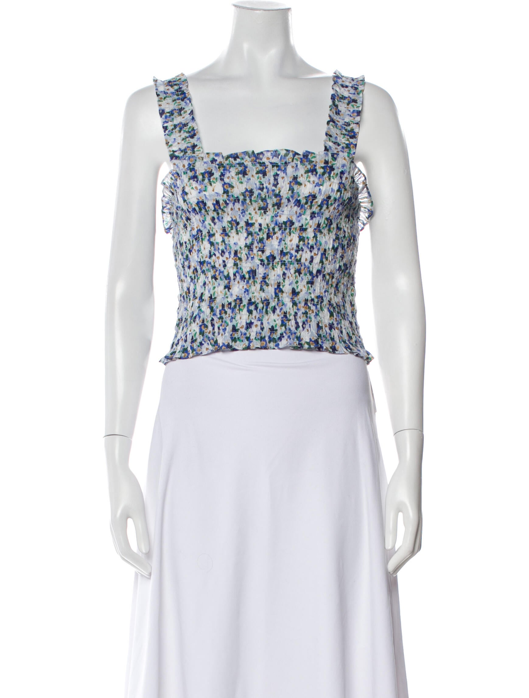 Veronica Beard Floral Print Square Neckline Crop Top