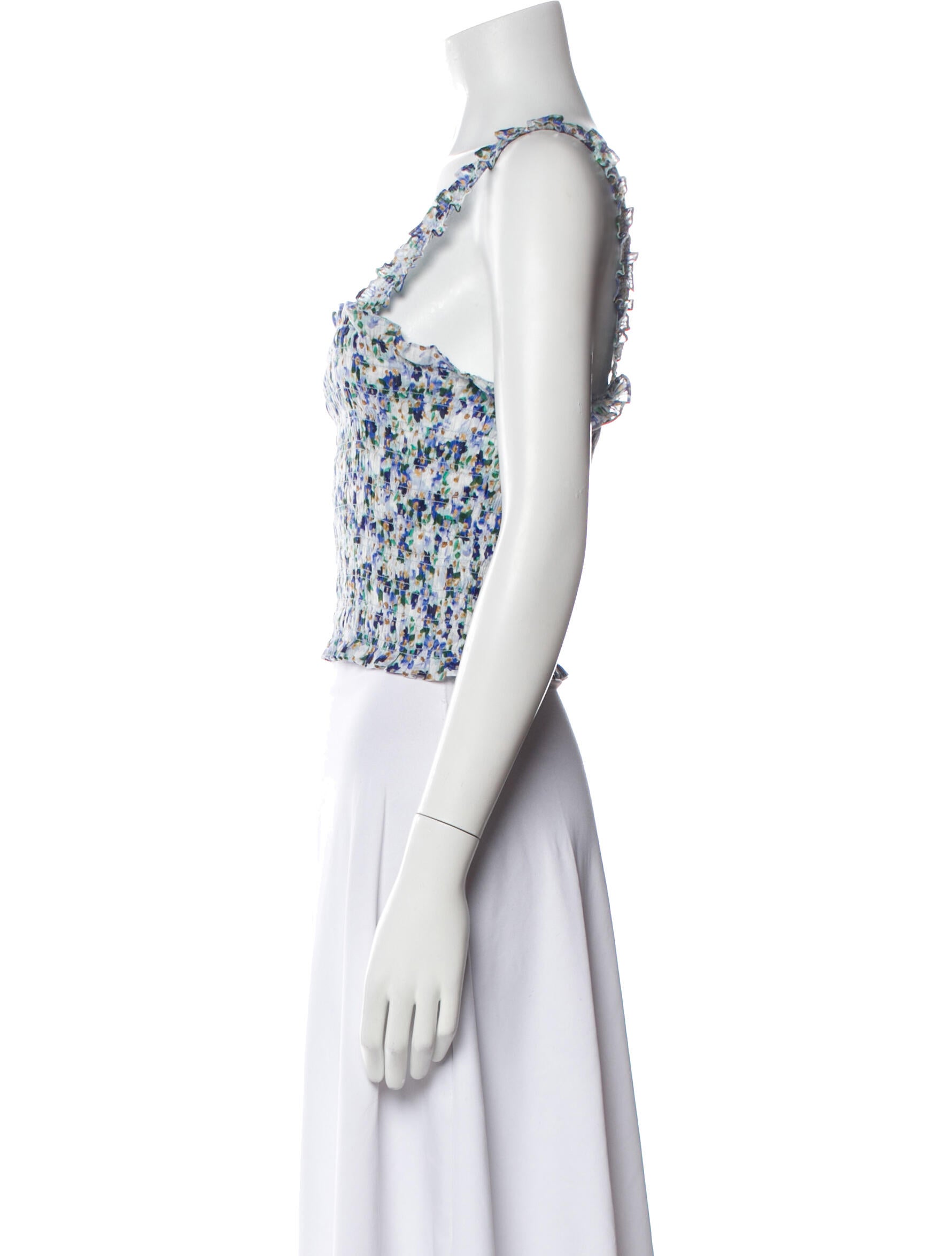 Veronica Beard Floral Print Square Neckline Crop Top