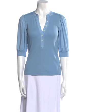 Veronica Beard V-Neck Three-Quarter Sleeve Polo