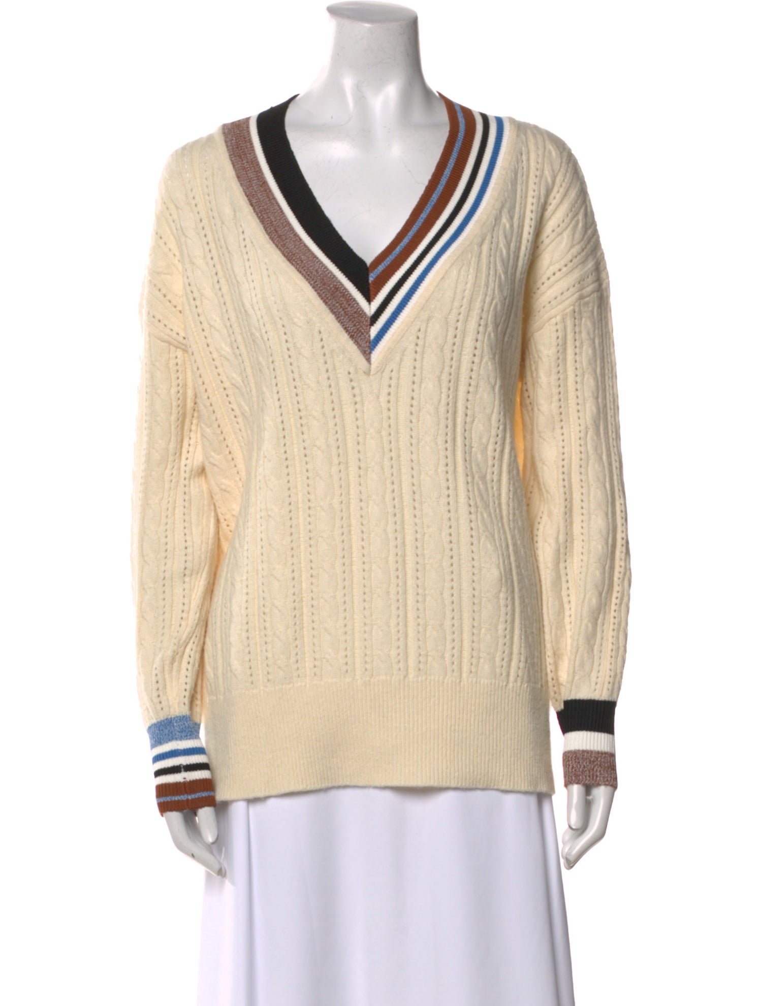 Veronica Beard Colorblock Pattern V-Neck Sweater