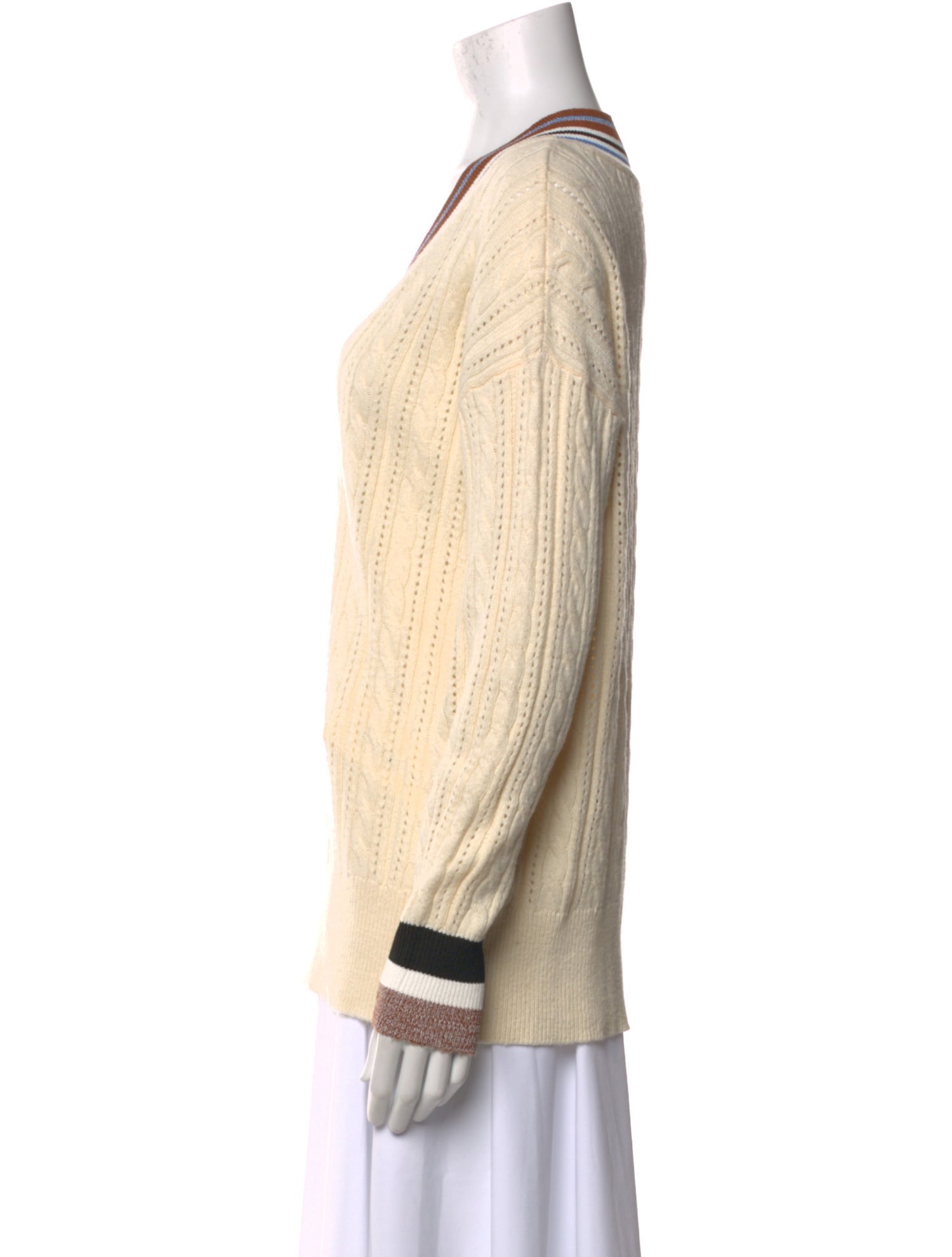 Veronica Beard Colorblock Pattern V-Neck Sweater