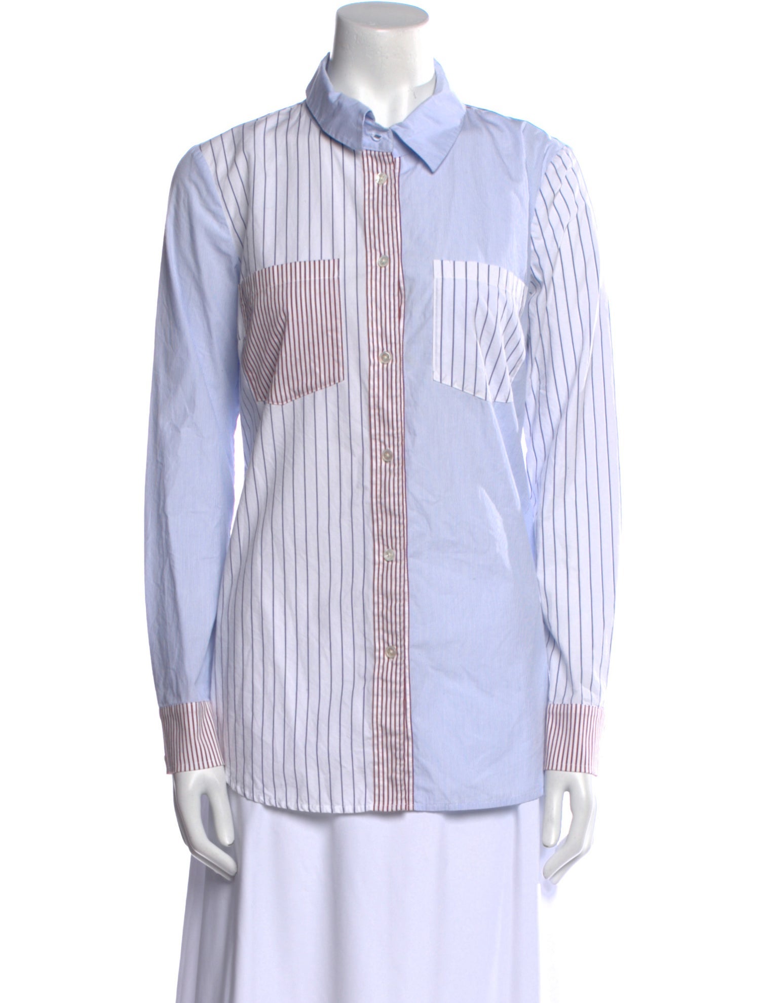 Veronica Beard Striped Long Sleeve Button-Up Top
