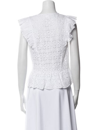 Veronica Beard Lace Pattern V-Neck Crop Top