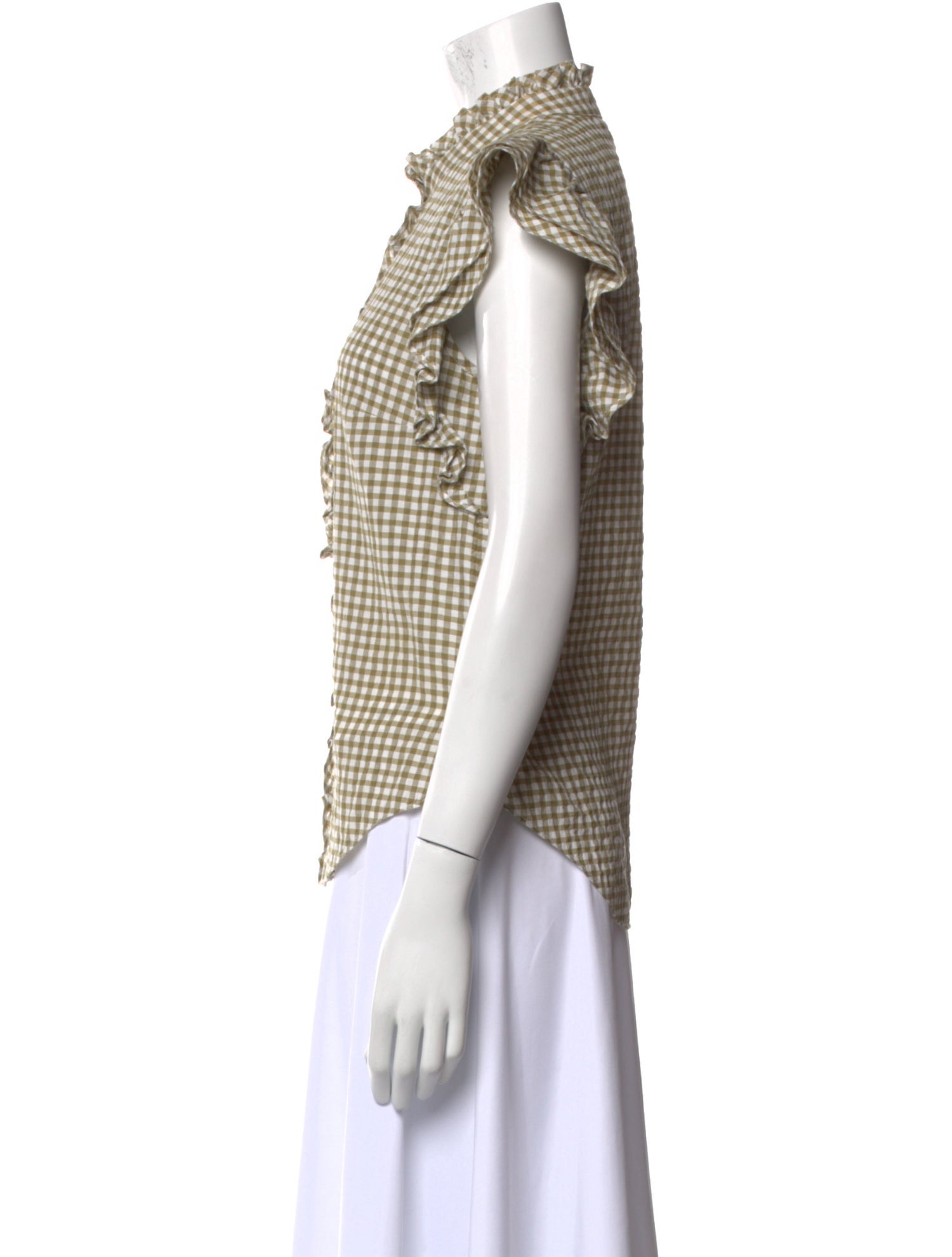 Veronica Beard Plaid Print Mock Neck Button-Up Top