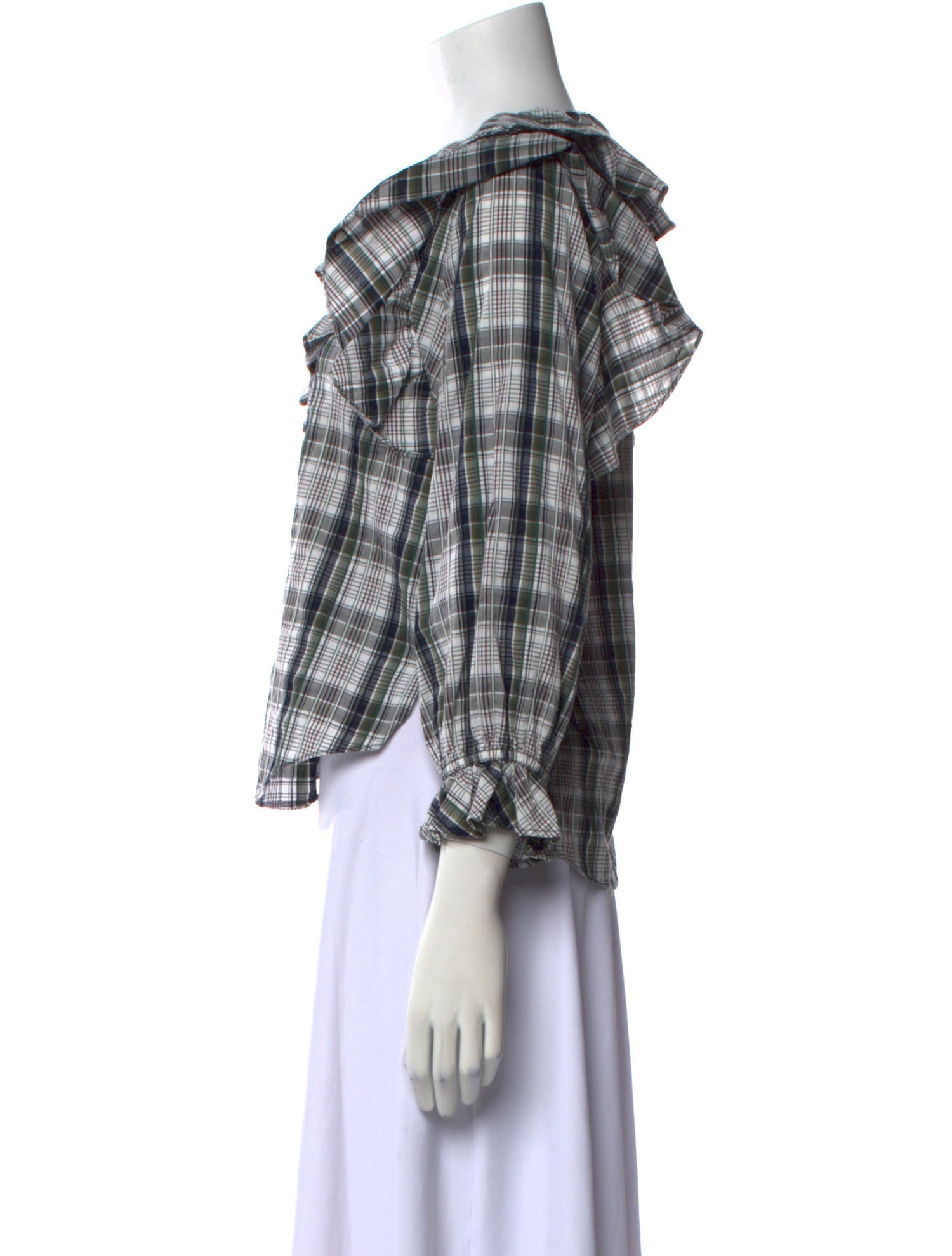 Veronica Beard Plaid Print V-Neck Button-Up Top