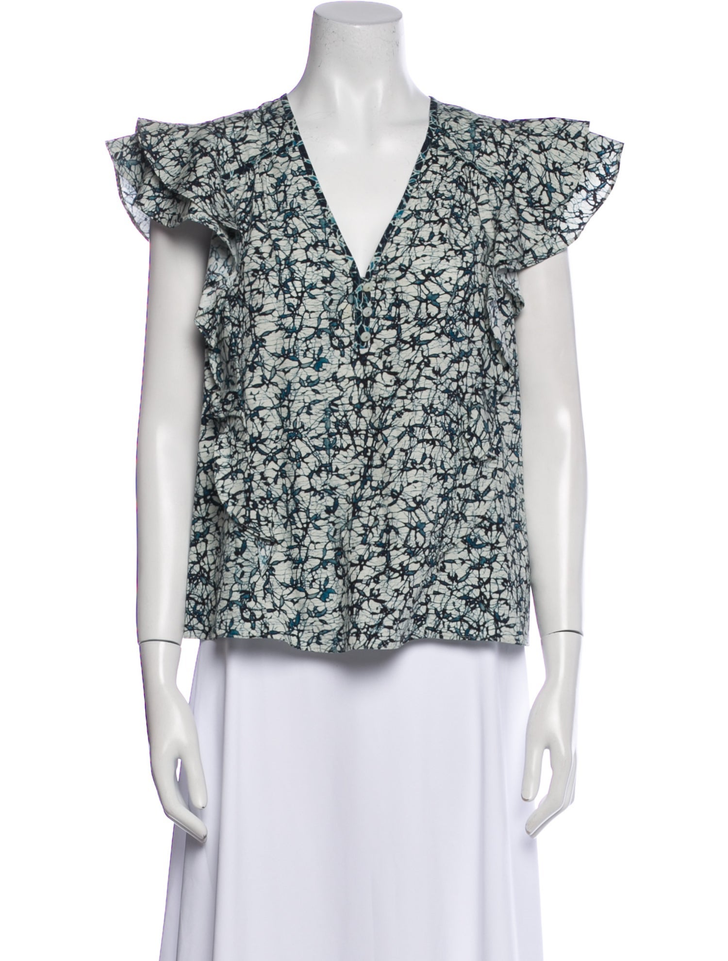Veronica Beard Printed V-Neck Blouse