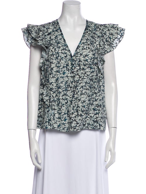 Veronica Beard Printed V-Neck Blouse