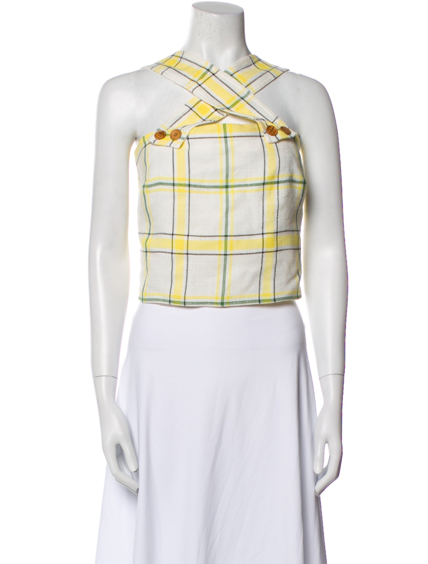 Veronica Beard Plaid Print Halterneck Crop Top