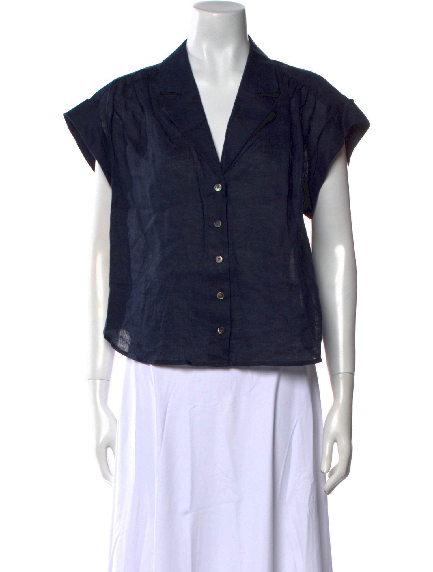 Veronica Beard Linen V-Neck Button-Up Top