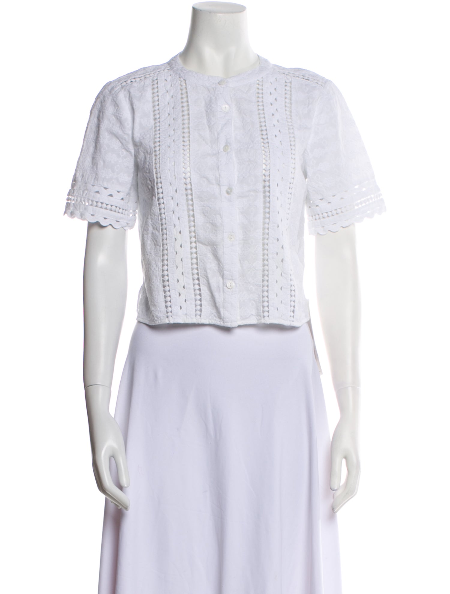 Veronica Beard Lace Pattern Crew Neck Crop Top