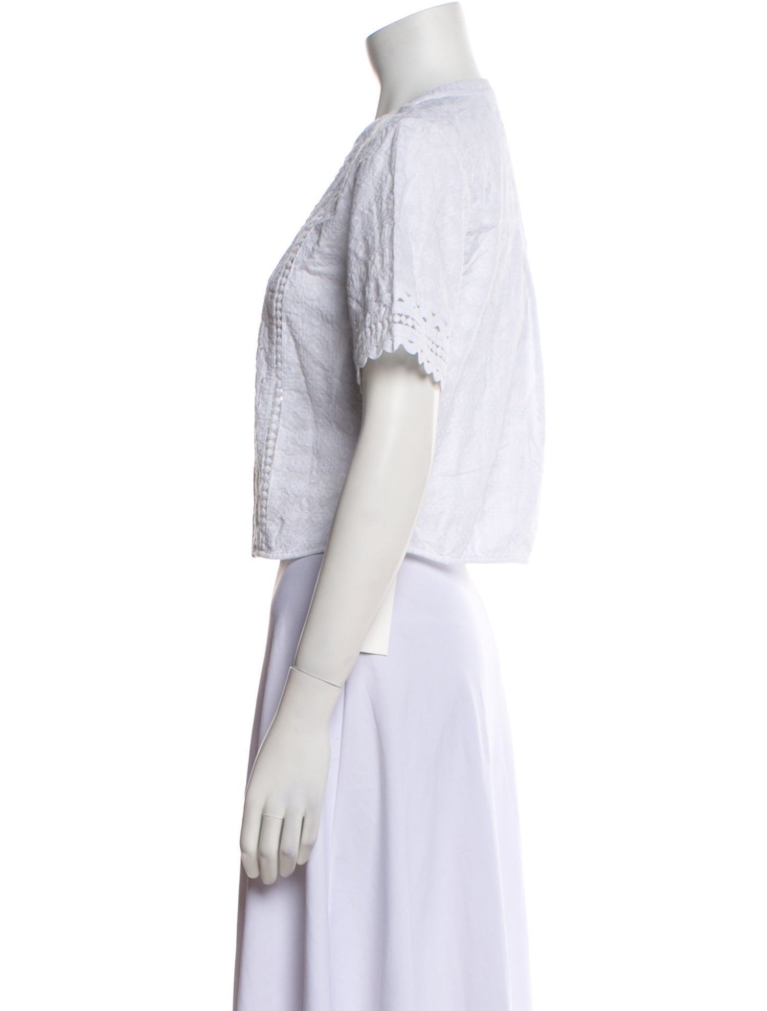 Veronica Beard Lace Pattern Crew Neck Crop Top