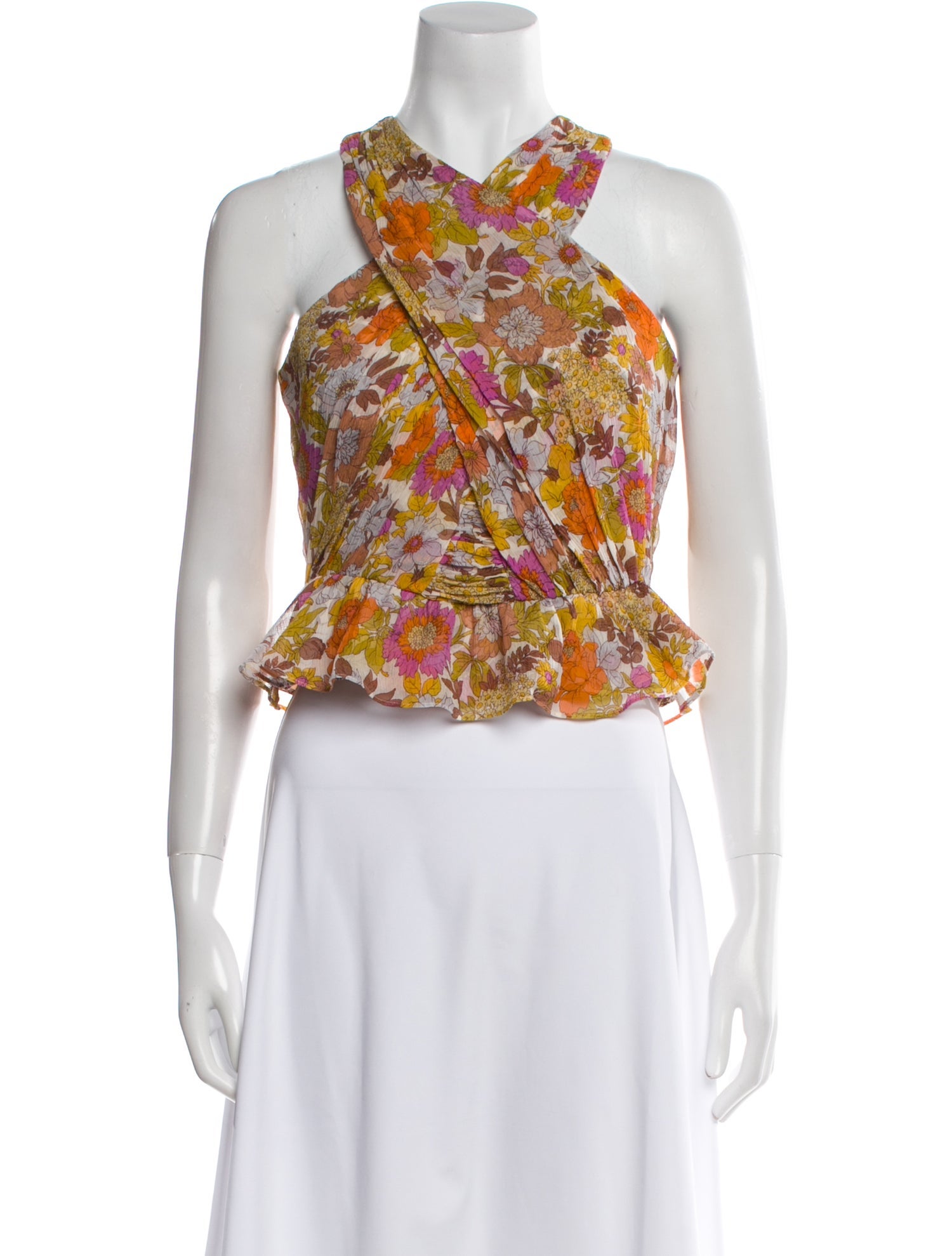 Veronica Beard Silk Floral Print Crop Top