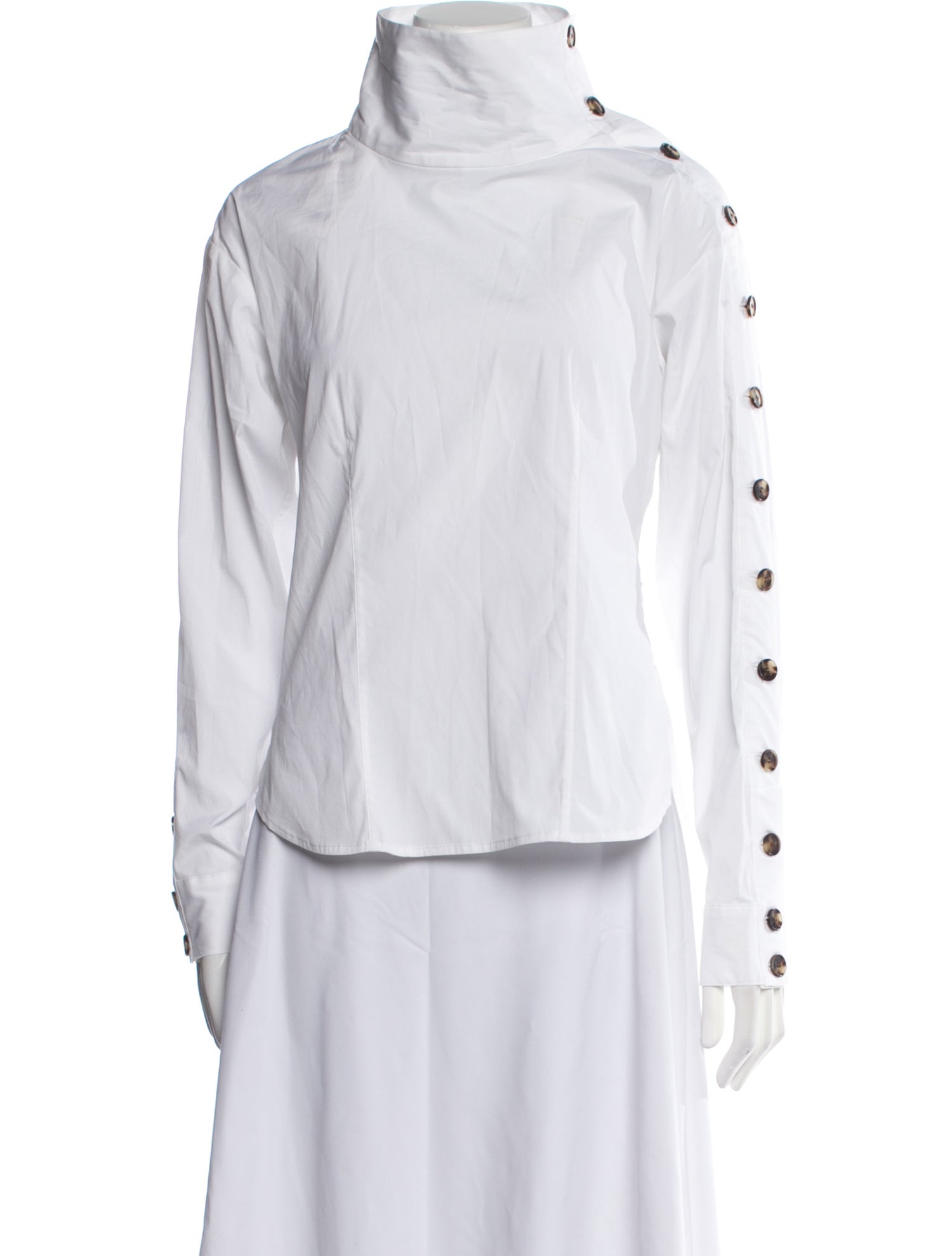 Veronica Beard Mock Neck Long Sleeve Button-Up Top