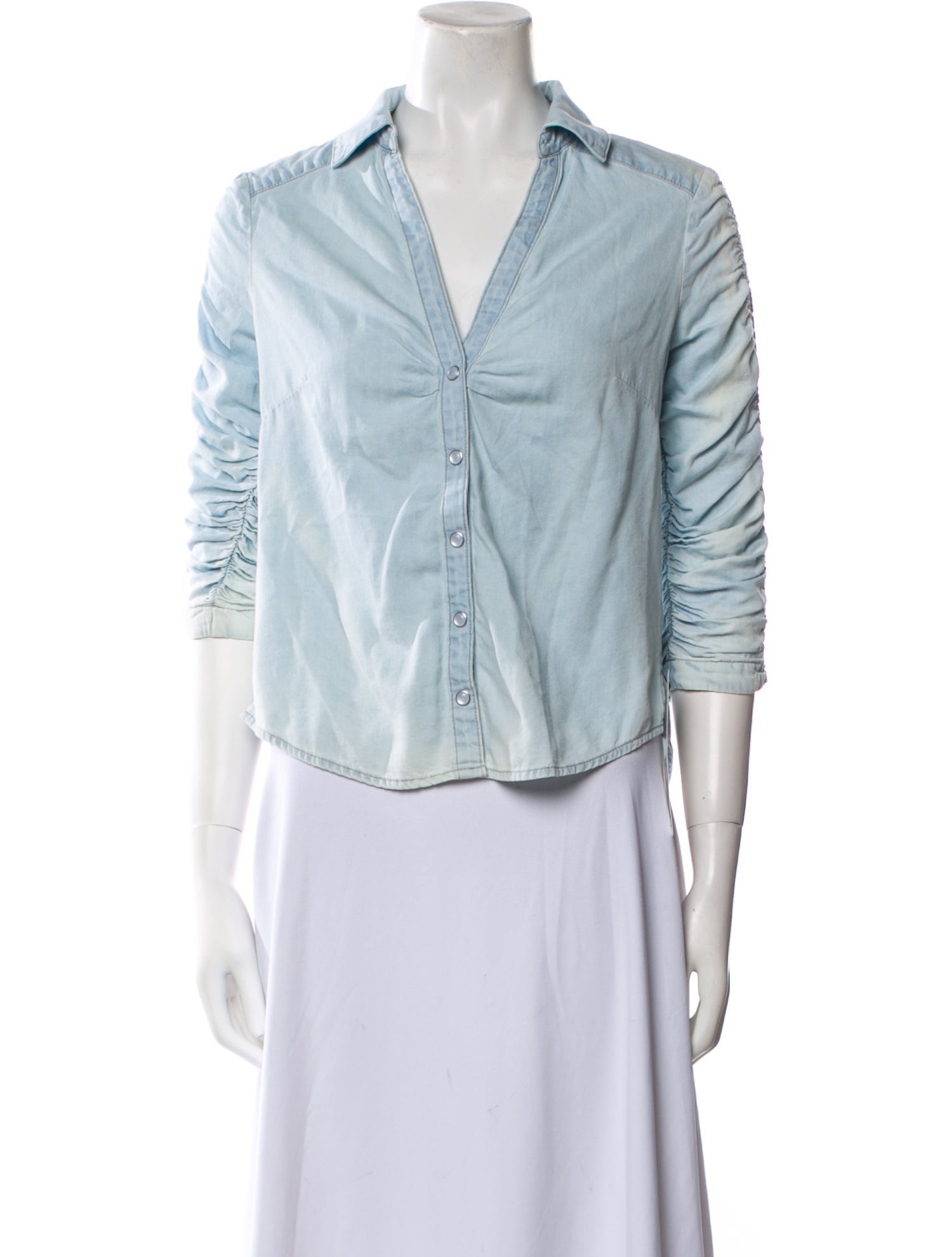 Veronica Beard V-Neck Three-Quarter Sleeve Button-Up Top