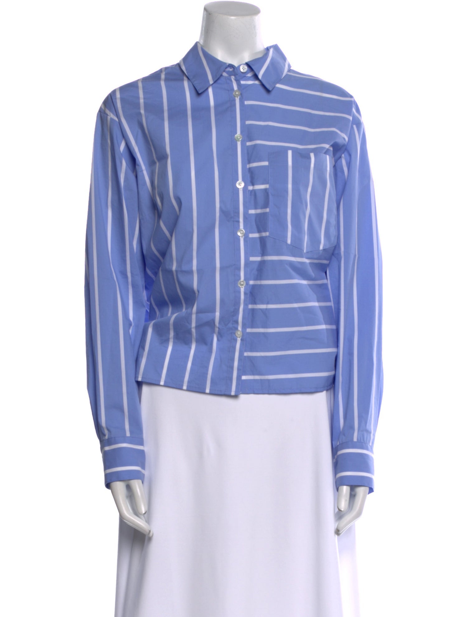 Veronica Beard Striped Long Sleeve Button-Up Top