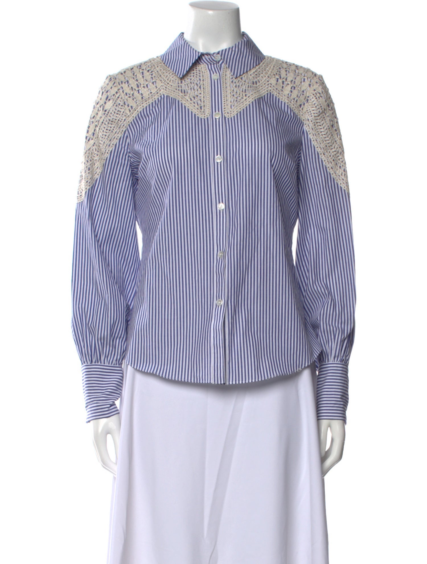Veronica Beard Striped Mock Neck Button-Up Top