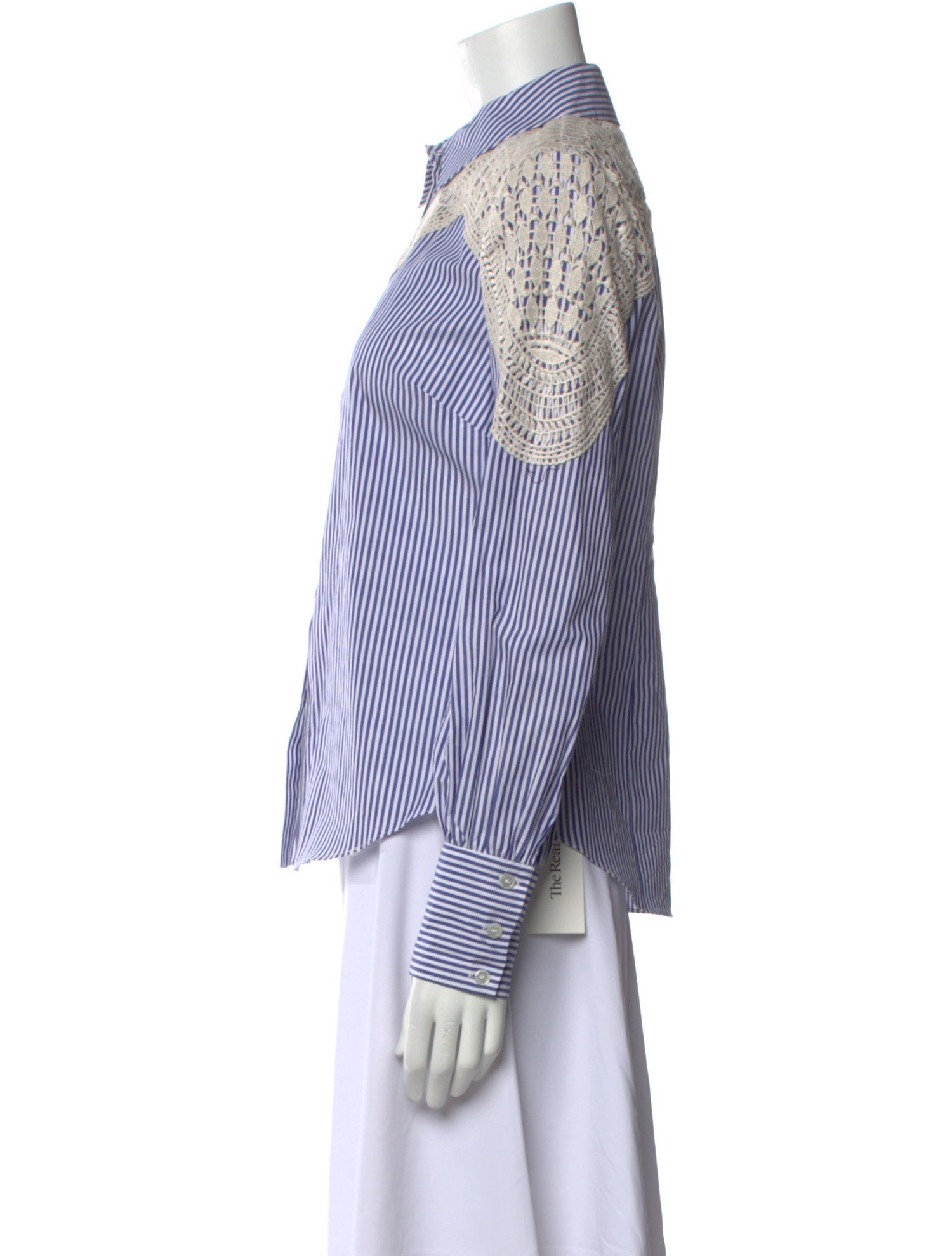 Veronica Beard Striped Mock Neck Button-Up Top