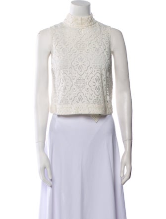 Veronica Beard Lace Mock Neck Crop Top