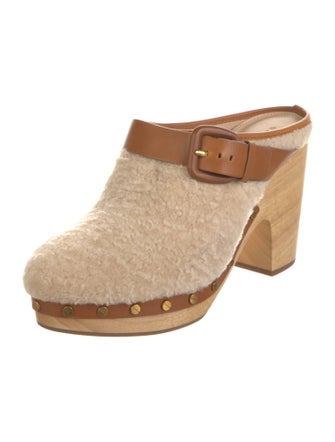 Veronica Beard Shearling Fur Trim Mules