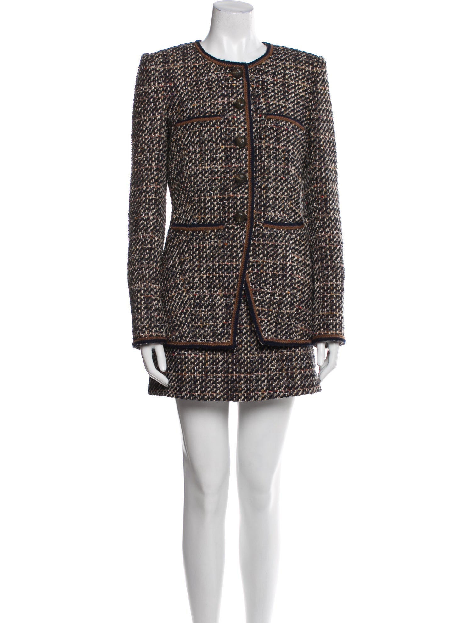 Veronica Beard Tweed Pattern Glitter Accents Skirt Suit