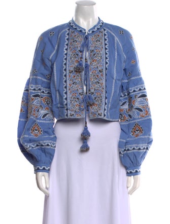 Veronica Beard Linen Printed Crop Top