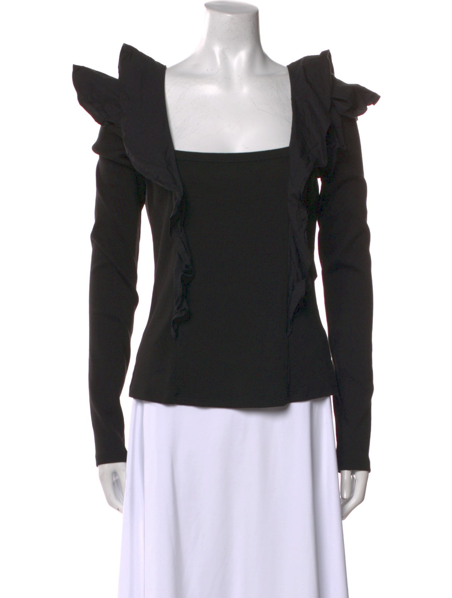 Veronica Beard Square Neckline Long Sleeve Top