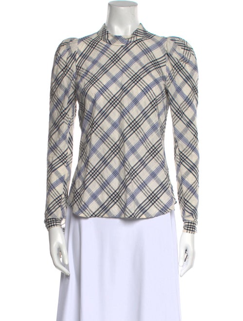 Veronica Beard Plaid Print Mock Neck Button-Up Top