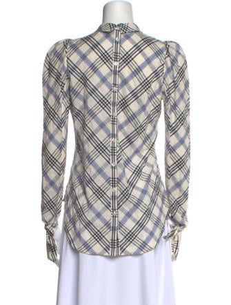 Veronica Beard Plaid Print Mock Neck Button-Up Top