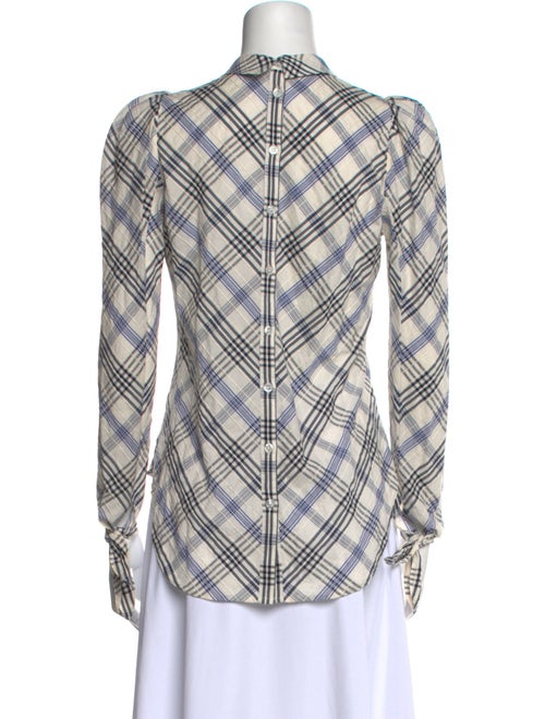 Veronica Beard Plaid Print Mock Neck Button-Up Top