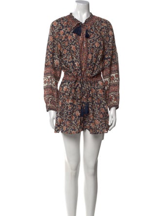 Veronica Beard Floral Print Crew Neck Romper