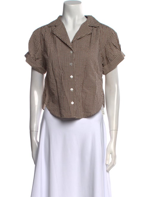 Veronica Beard Plaid Print Short Sleeve Crop Top