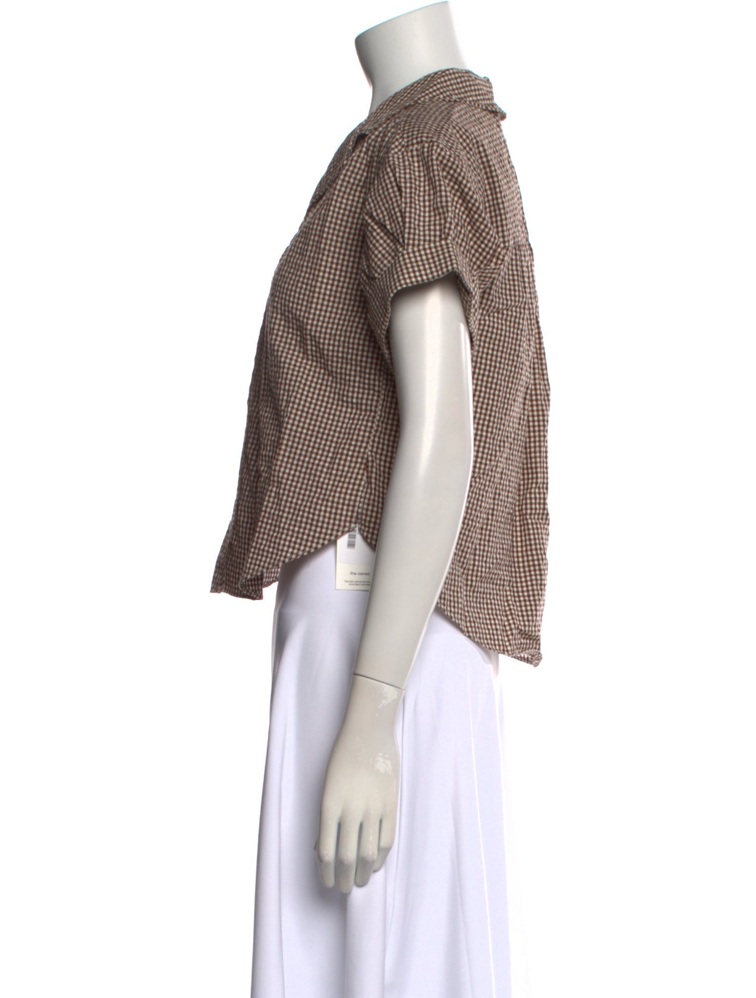 Veronica Beard Plaid Print Short Sleeve Crop Top