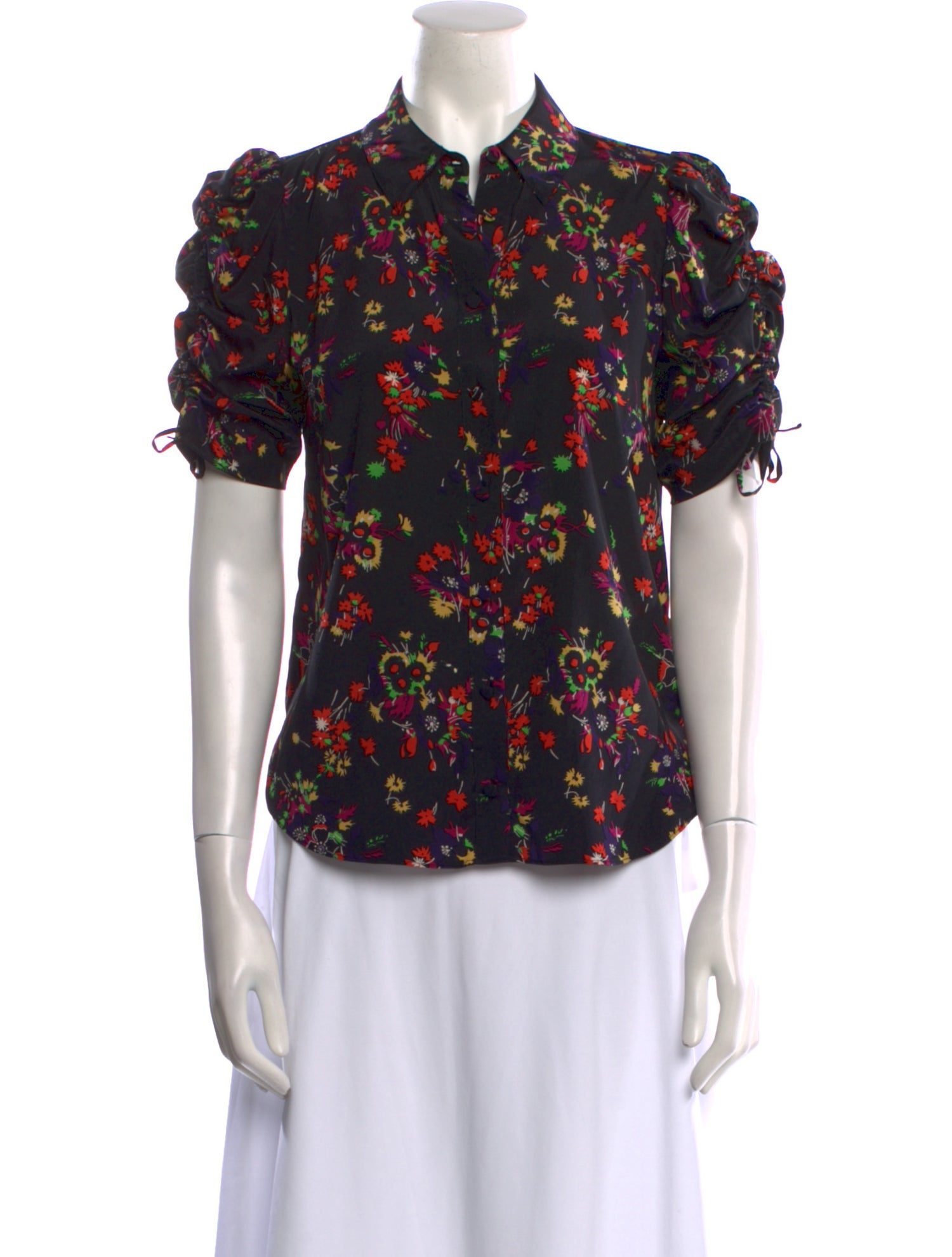 Veronica Beard Silk Floral Print Button-Up Top