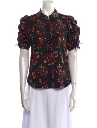 Veronica Beard Silk Floral Print Button-Up Top