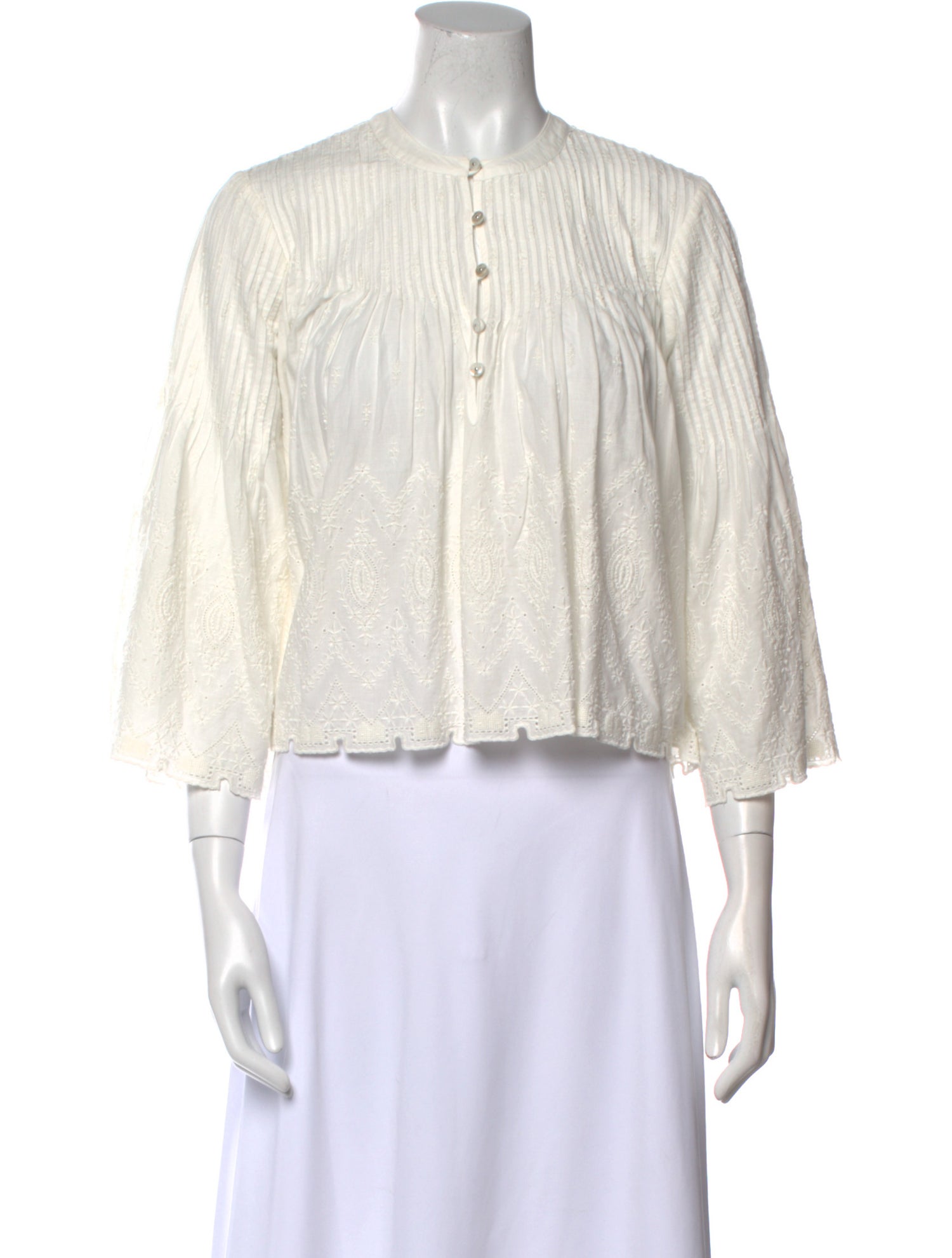 Veronica Beard Crew Neck Three-Quarter Sleeve Crop Top