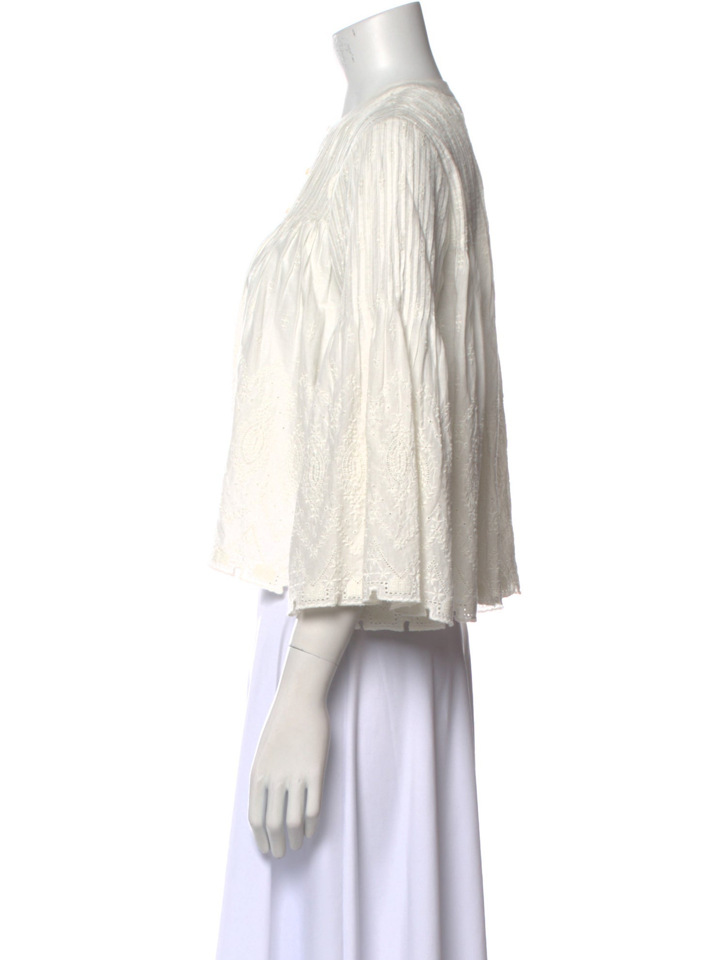 Veronica Beard Crew Neck Three-Quarter Sleeve Crop Top