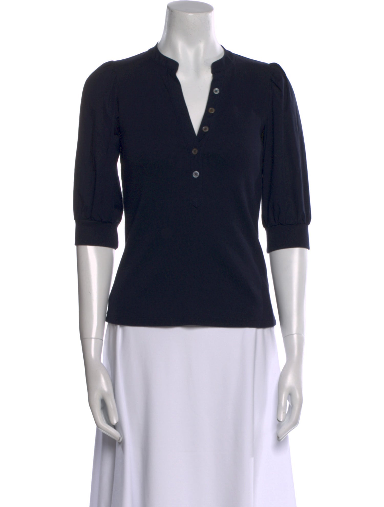 Veronica Beard V-Neck Three-Quarter Sleeve Polo