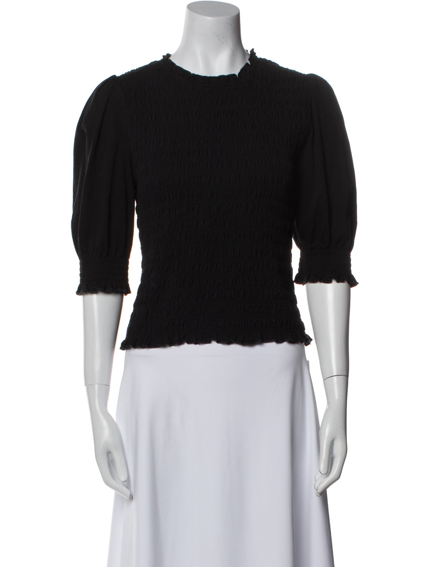 Veronica Beard Crew Neck Three-Quarter Sleeve Crop Top