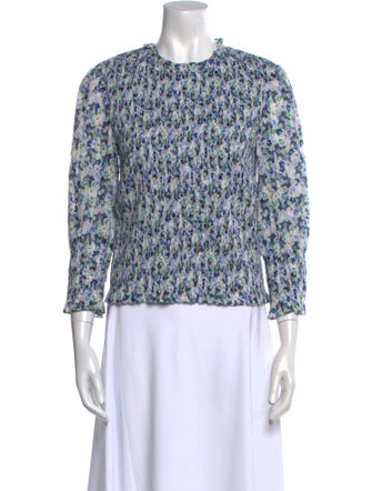 Veronica Beard Floral Print Crew Neck Blouse