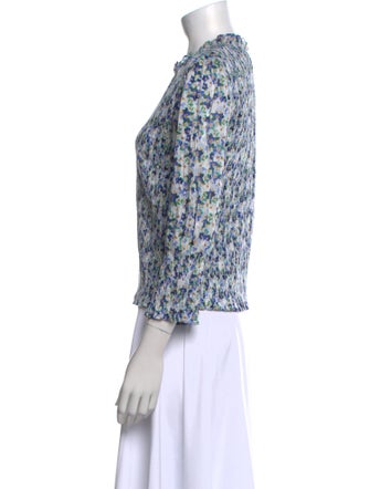 Veronica Beard Floral Print Crew Neck Blouse