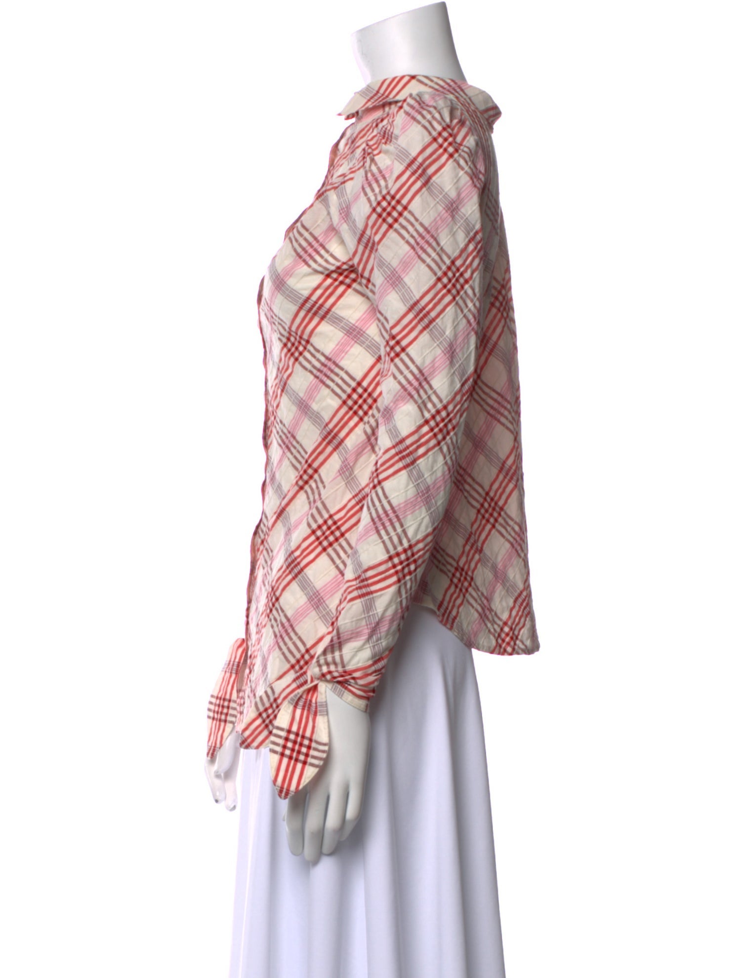 Veronica Beard Plaid Print Mock Neck Button-Up Top