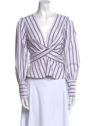 Veronica Beard Striped V-Neck Crop Top