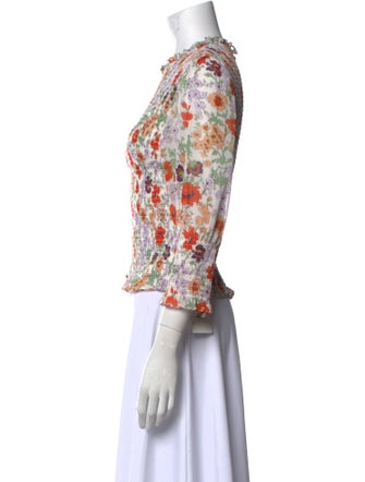 Veronica Beard Floral Print Bateau Neckline Blouse