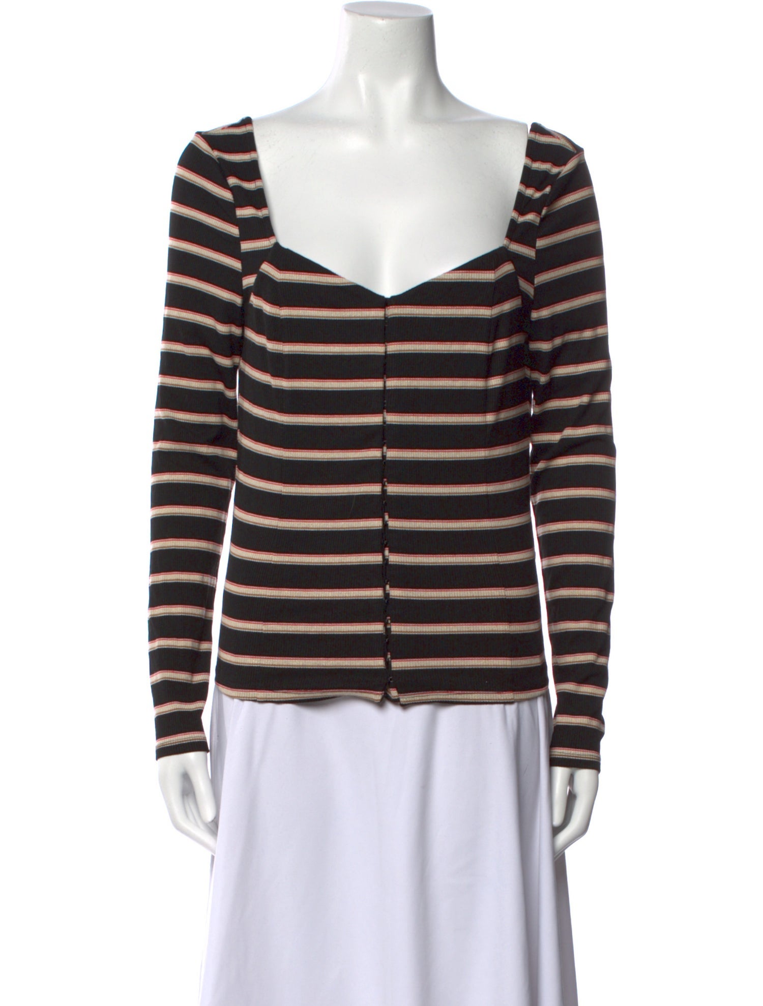 Veronica Beard Striped V-Neck Top