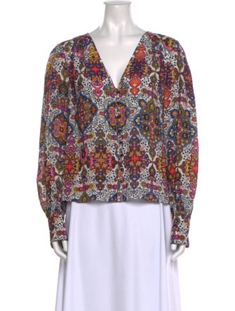 Veronica Beard Floral Print V-Neck Blouse