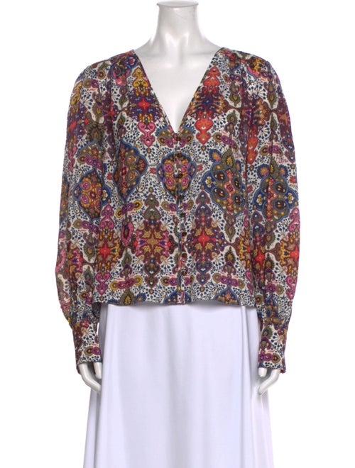 Veronica Beard Floral Print V-Neck Blouse